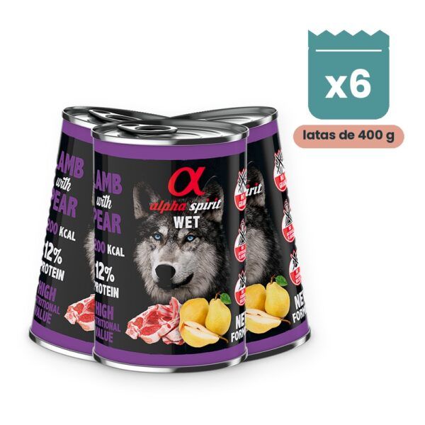 Alpha Spirit Paté de Cordero con Pera para Perros en Lata Pack 6x400 g