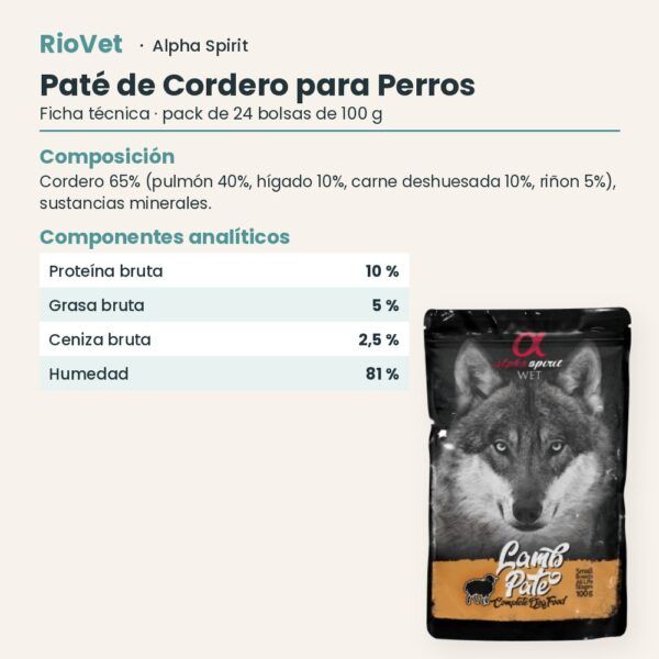 Ficha técnica de Paté de Cordero para Perros de Alpha Spirit