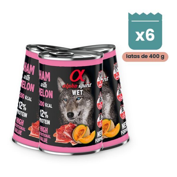Alpha Spirit Paté de Jamón con Melón para Perros en Lata Pack 6x400 g