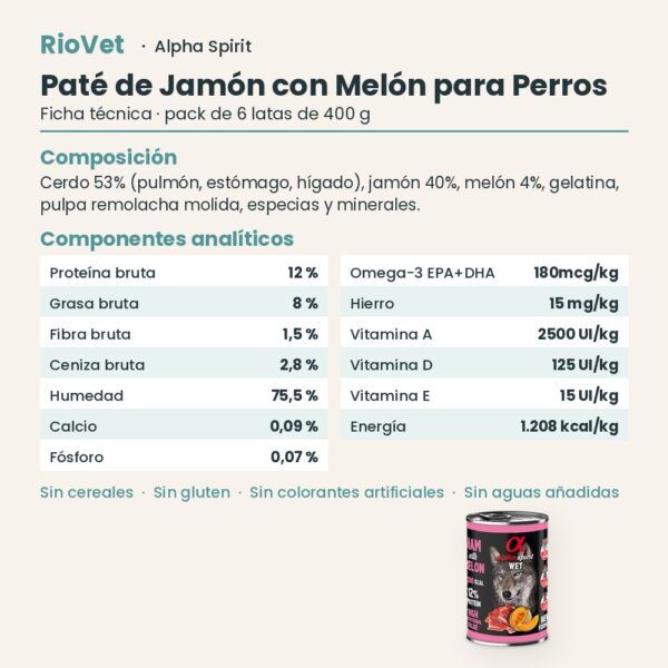 Ficha técnica de Paté de Jamón con Melón para Perros de Alpha Spirit