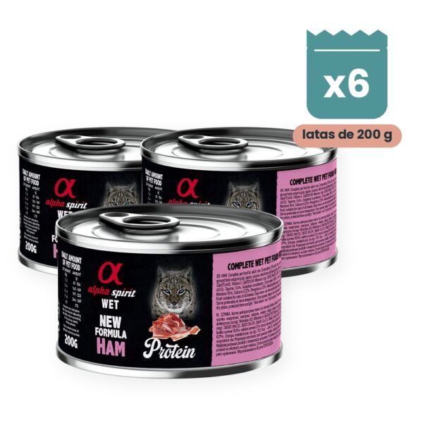 Alpha Spirit Paté de Jamón para Gatos en Lata Pack 6x200 g