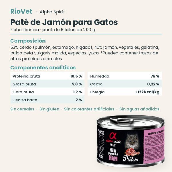 Ficha técnica de Paté de Jamón para Gatos de Alpha Spirit