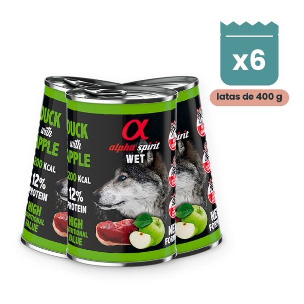Alpha Spirit Paté de Pato con Manzana Verde para Perros en Lata Pack 6x400 g