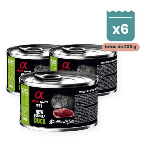 Alpha Spirit Paté de Pato para Gatos Esterilizados en Lata Pack 6x200 g