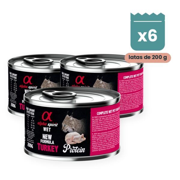 Alpha Spirit Paté de Pavo para Gatos en Lata Pack 6x200 g