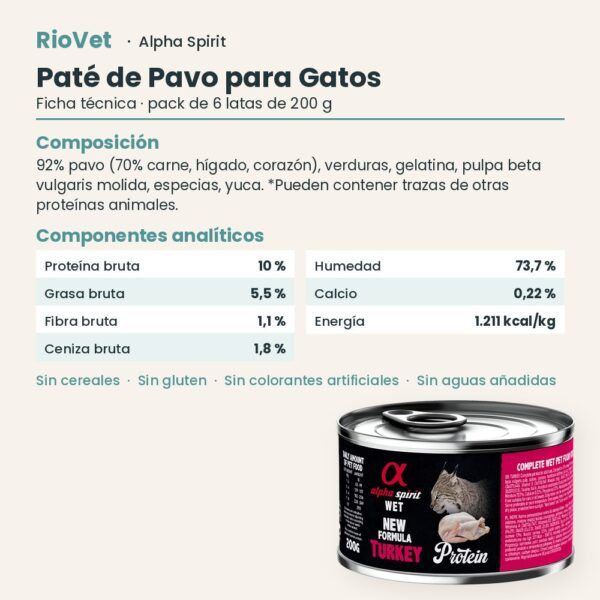 Ficha técnica de Paté de Pavo para Gatos de Alpha Spirit