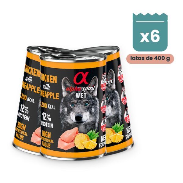 Alpha Spirit Paté de Pollo con Piña para Perros en Lata Pack 6x400 g