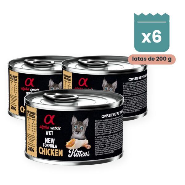 Alpha Spirit Paté de Pollo para Gatitos en Lata Pack 6x200 g
