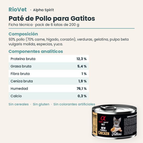 Ficha técnica de Paté de Pollo para Gatitos de Alpha Spirit