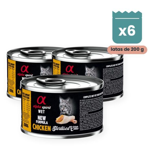 Alpha Spirit Paté de Pollo para Gatos Esterilizados en Lata Pack 6x200 g
