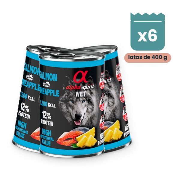 Alpha Spirit Paté de Salmón con Piña para Perros en Lata Pack 6x400 g