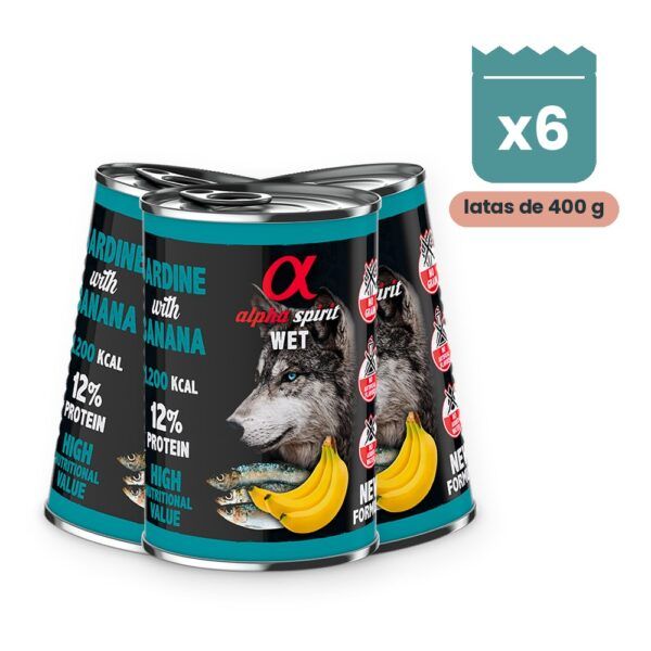Alpha Spirit Paté de Sardina con Plátano para Perros en Lata Pack 6x400 g