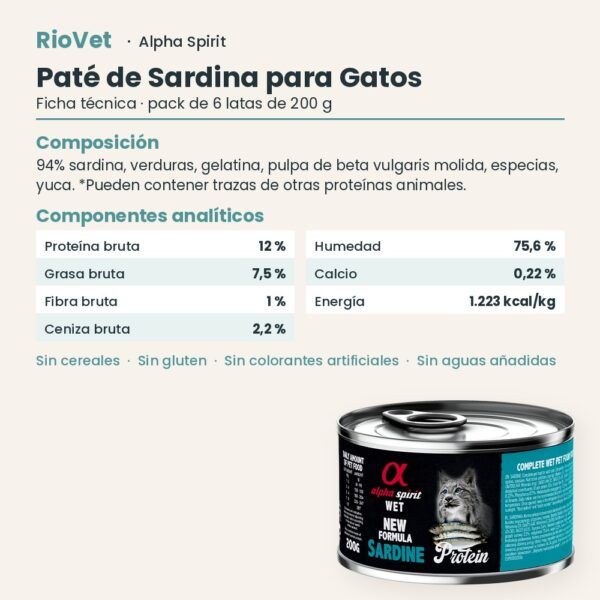 Ficha técnica de Paté de Sardina para Gatos de Alpha Spirit