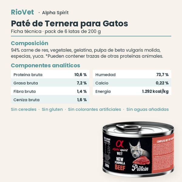 Ficha técnica de Paté de Ternera para Gatos de Alpha Spirit