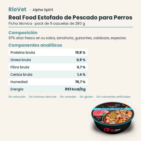 Ficha técnica de Real Food Estofado de Pescado para Perros de Alpha Spirit