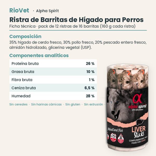 Ficha técnica de Ristra de Barritas de Hígado para Perros de Alpha Spirit