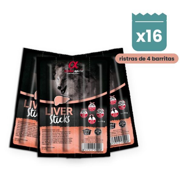 Alpha Spirit Ristra de Barritas de Hígado para Perros Pack 16 Ristras de 4 Unidades