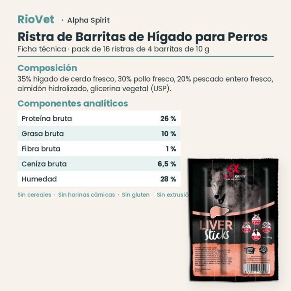 Ficha técnica de Ristra de Barritas de Hígado para Perros de Alpha Spirit