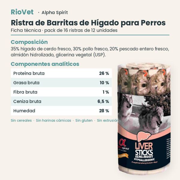Ficha técnica de Ristra de Barritas de Hígado para Perros de Alpha Spirit