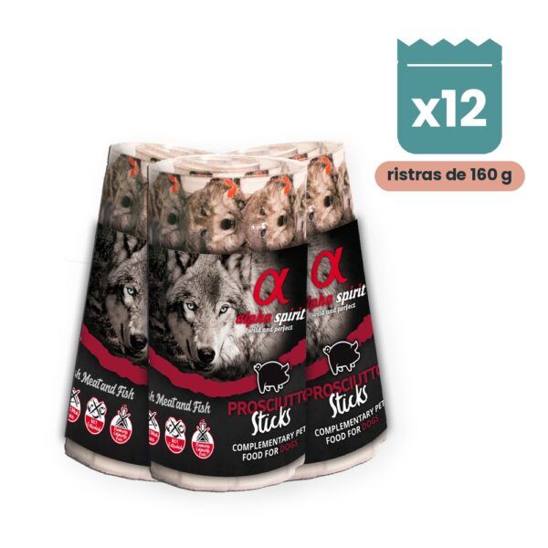 Alpha Spirit Ristra de Barritas de Jamón para Perros Pack 12x160 g