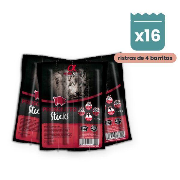 Alpha Spirit Ristra de Barritas de Jamón para Perros Pack 16 Ristras de 4 Unidades