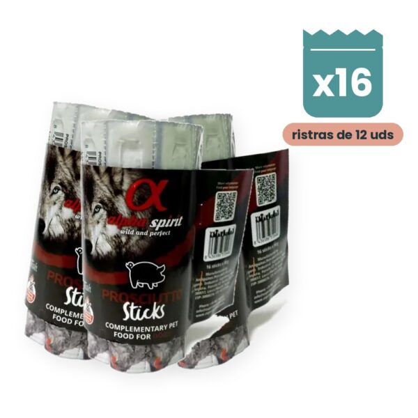 Alpha Spirit Ristra de Barritas de Jamón para Perros Pack 16x12 Unidades