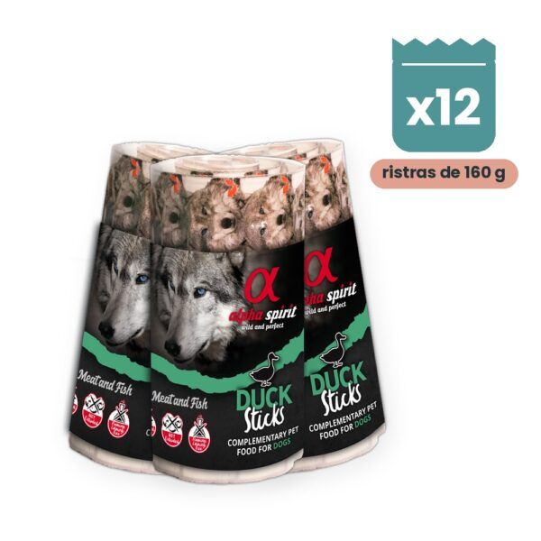 Alpha Spirit Ristra de Barritas de Pato para Perros Pack 12x160 g