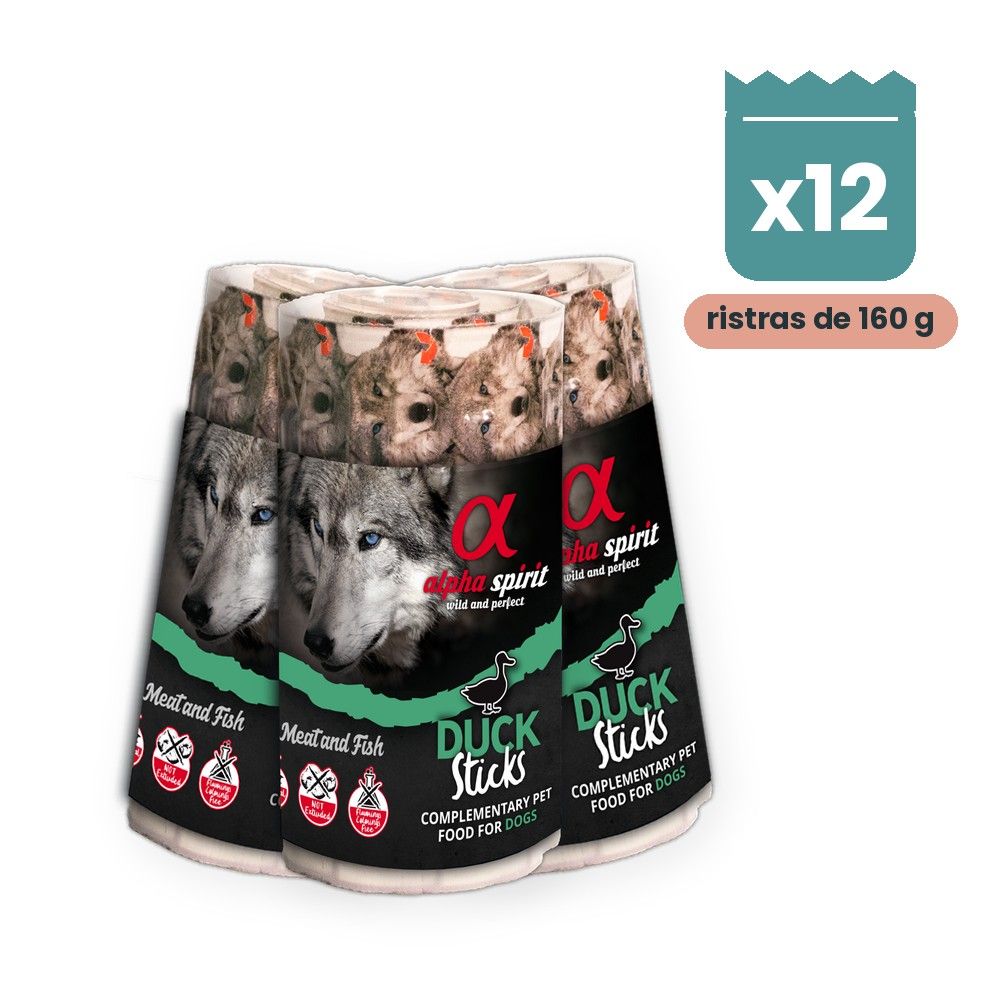 Alpha Spirit Ristra de Barritas de Pato para Perros Pack 12x160 g