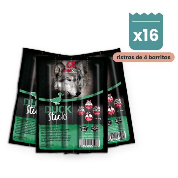 Alpha Spirit Ristra de Barritas de Pato para Perros Pack 16 Ristras de 4 Unidades