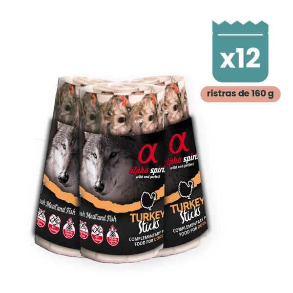 Alpha Spirit Ristra de Barritas de Pavo para Perros Pack 12x160 g