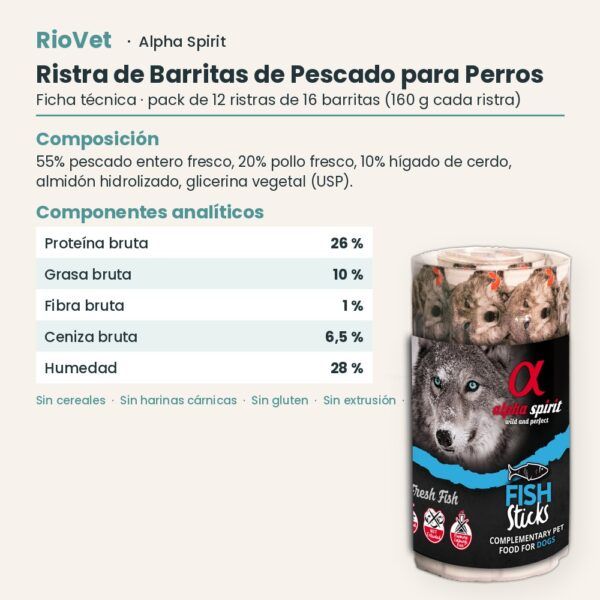 Ficha técnica de Ristra de Barritas de Pescado para Perros de Alpha Spirit