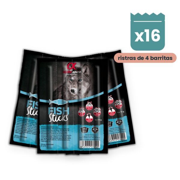 Alpha Spirit Ristra de Barritas de Pescado para Perros Pack 16 Ristras de 4 Unidades