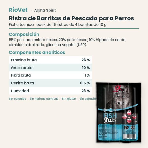 Ficha técnica de Ristra de Barritas de Pescado para Perros de Alpha Spirit