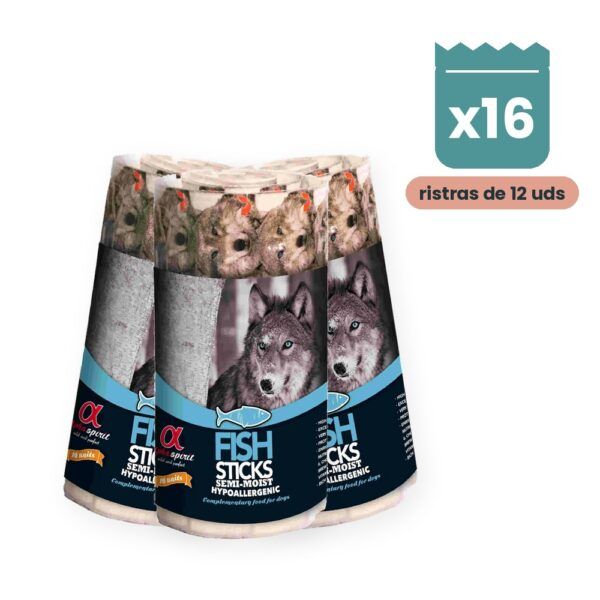 Alpha Spirit Ristra de Barritas de Pescado para Perros Pack 16x12 Unidades