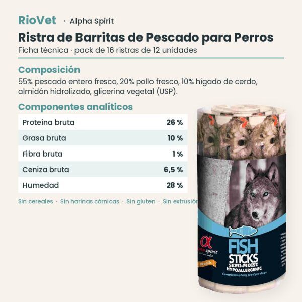 Ficha técnica de Ristra de Barritas de Pescado para Perros de Alpha Spirit