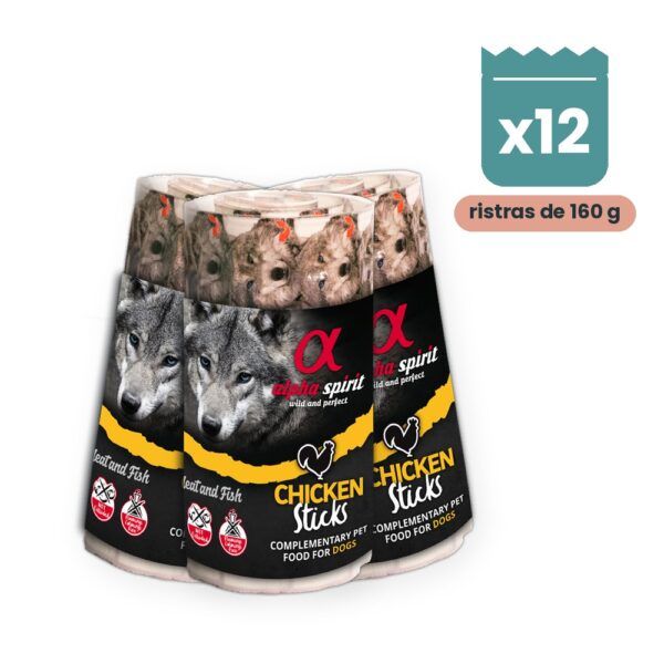 Alpha Spirit Ristra de Barritas de Pollo para Perros Pack 12x160 g