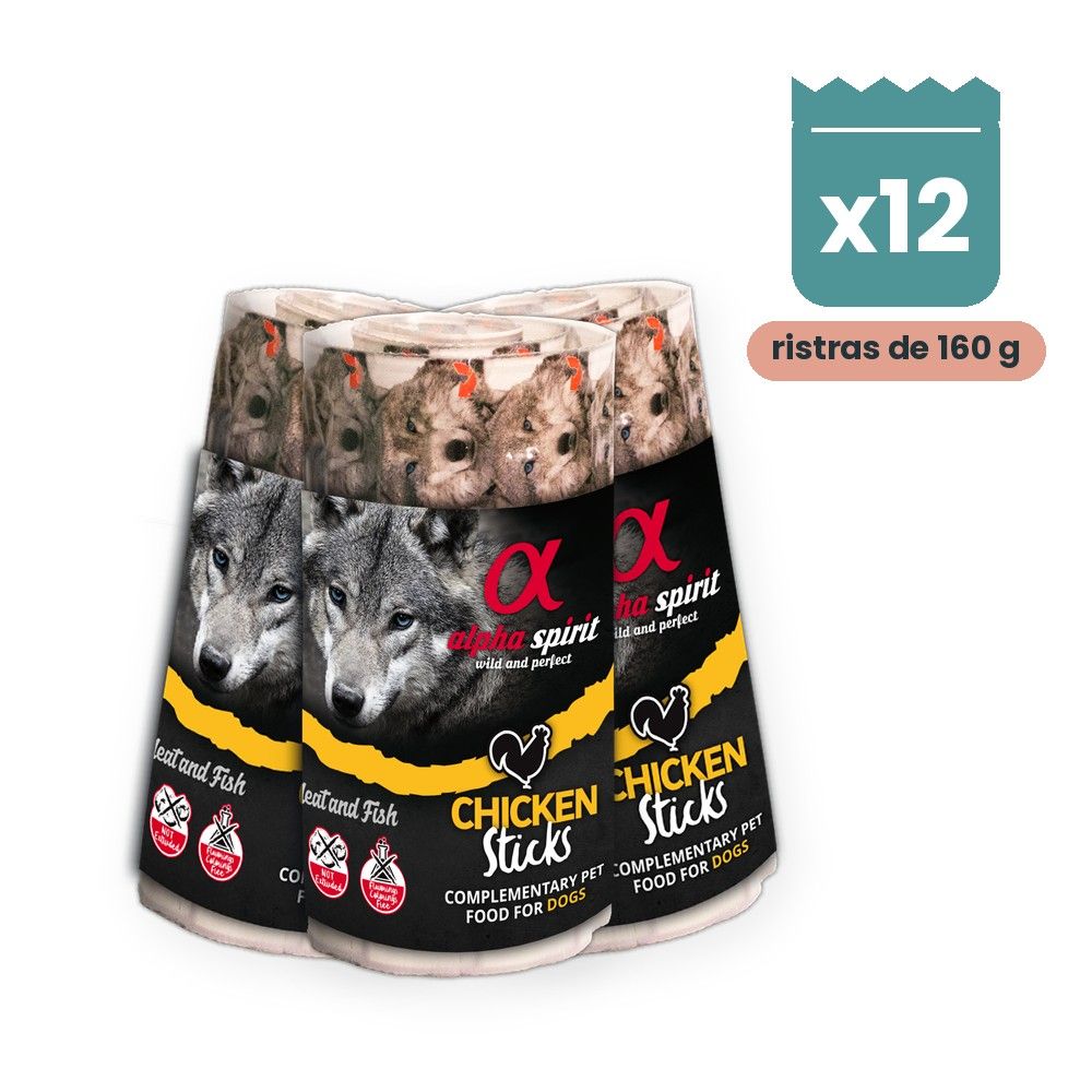 Alpha Spirit Ristra de Barritas de Pollo para Perros Pack 12x160 g