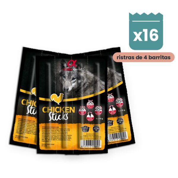 Alpha Spirit Ristra de Barritas de Pollo para Perros Pack 16 Ristras de 4 Unidades