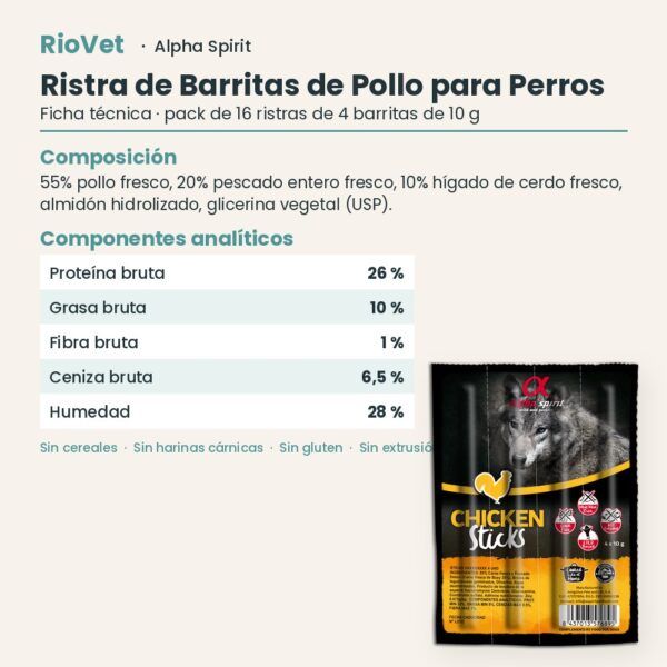 Ficha técnica de Ristra de Barritas de Pollo para Perros de Alpha Spirit