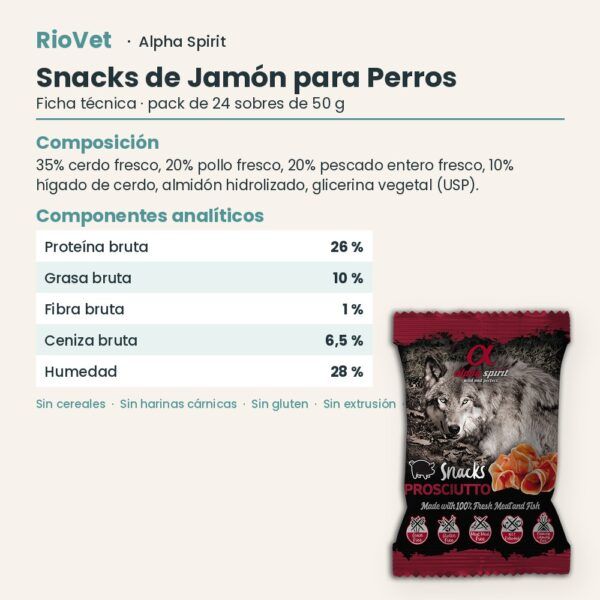 Ficha técnica de Snacks de Jamón para Perros de Alpha Spirit