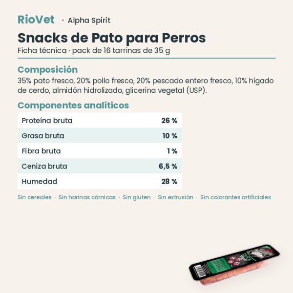 Ficha técnica de Snacks de Pato para Perros de Alpha Spirit