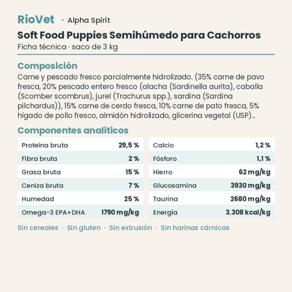 Ficha técnica de Soft Food Puppies Semihúmedo para Cachorros de Alpha Spirit