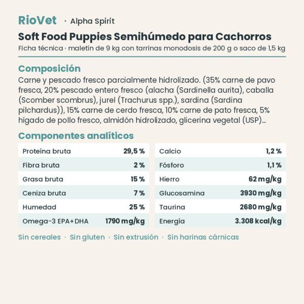 Ficha técnica de Soft Food Puppies Semihúmedo para Cachorros de Alpha Spirit