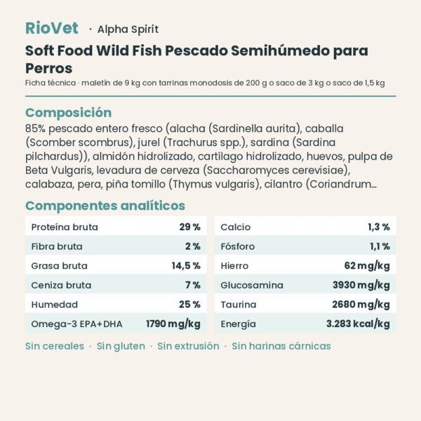 Ficha técnica de Soft Food Wild Fish Pescado Semihúmedo para Perros de Alpha Spirit