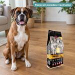 Perro junto a The Only One Aves de Corral Pienso para Perros Adultos de Alpha Spirit
