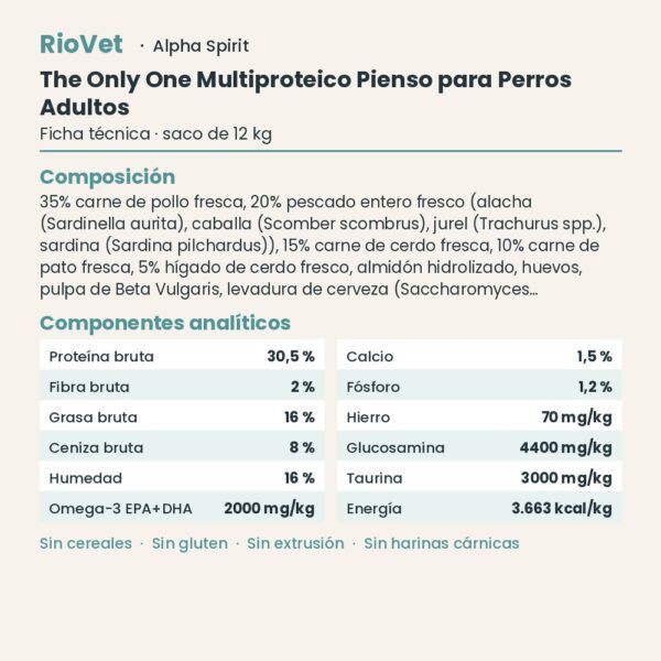 Ficha técnica de The Only One Multiproteico Pienso para Perros Adultos de Alpha Spirit
