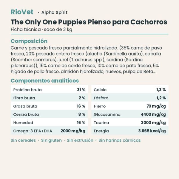 Ficha técnica de The Only One Puppies Pienso para Cachorros de Alpha Spirit