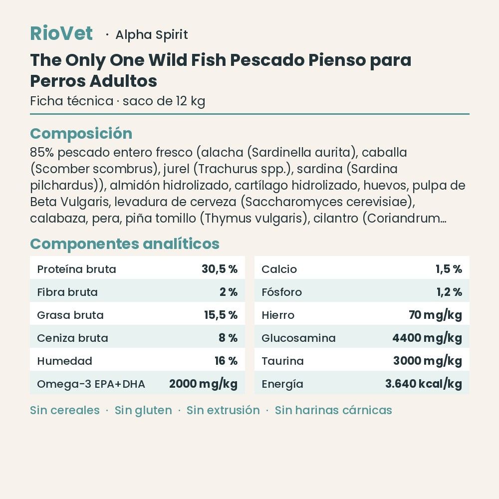 Ficha técnica de The Only One Wild Fish Pescado Pienso para Perros Adultos de Alpha Spirit