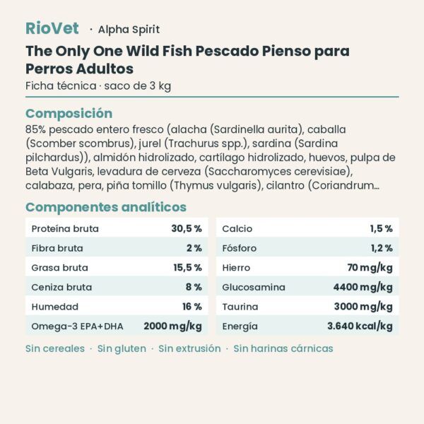 Ficha técnica de The Only One Wild Fish Pescado Pienso para Perros Adultos de Alpha Spirit
