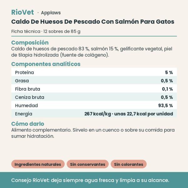 Applaws Caldo De Huesos De Pescado Con Salmón Para Gatos Pack 12x85 g - ficha técnica